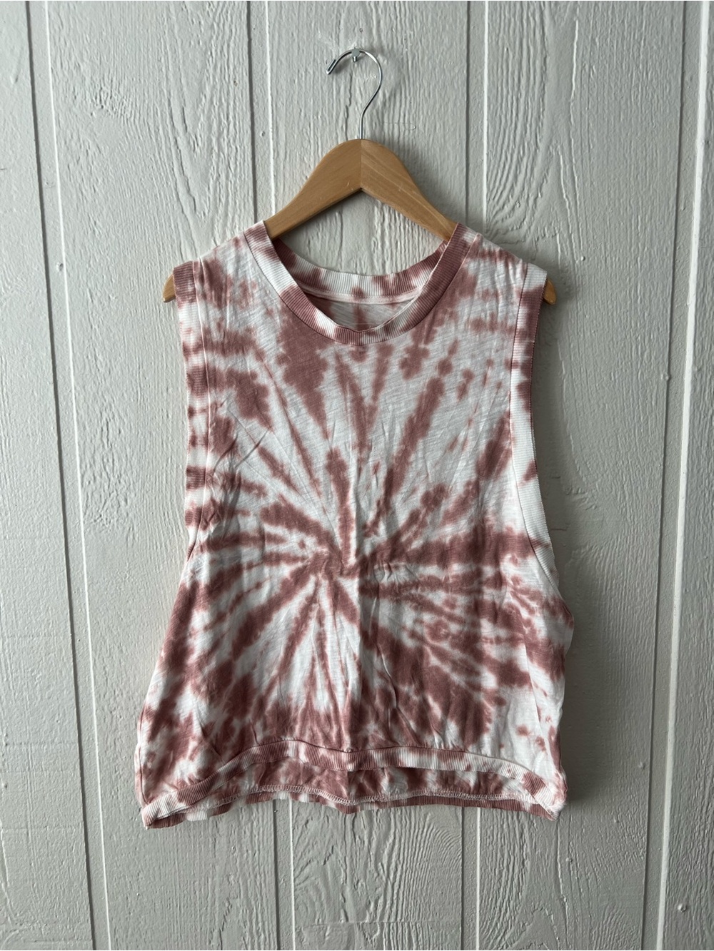 Free People Tie-Dye Ribbed Muscle Tank in Dusty Rose and White